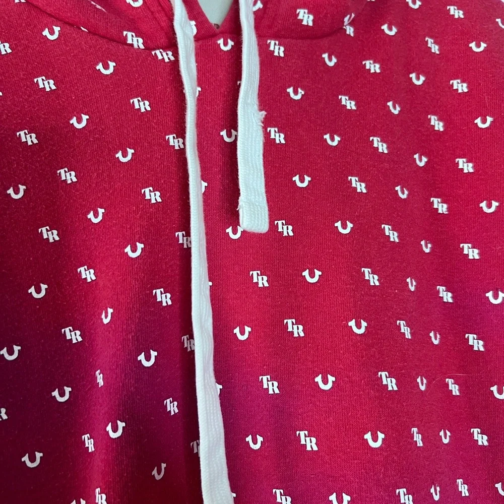True Religion Red and White Hoodie - Men Med (Women’s Large)